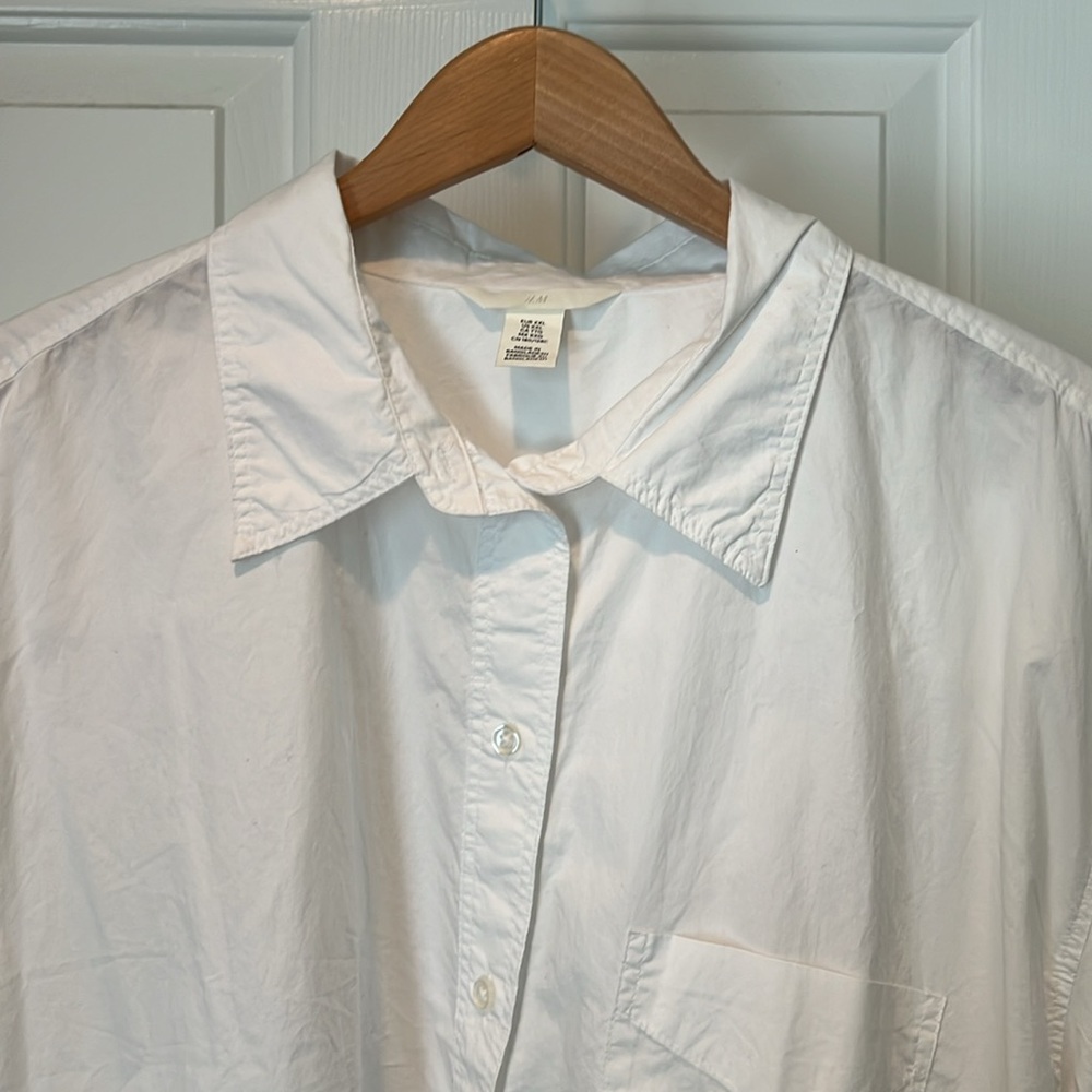 H&M women’s oversized, white cotton button-down with pocket